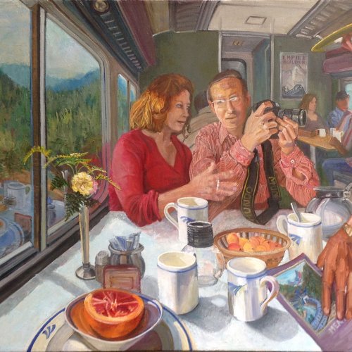 Aboard The Empire Builder 2011-2019, oil on canvas, 28 x 40 inches, copyright ©2019