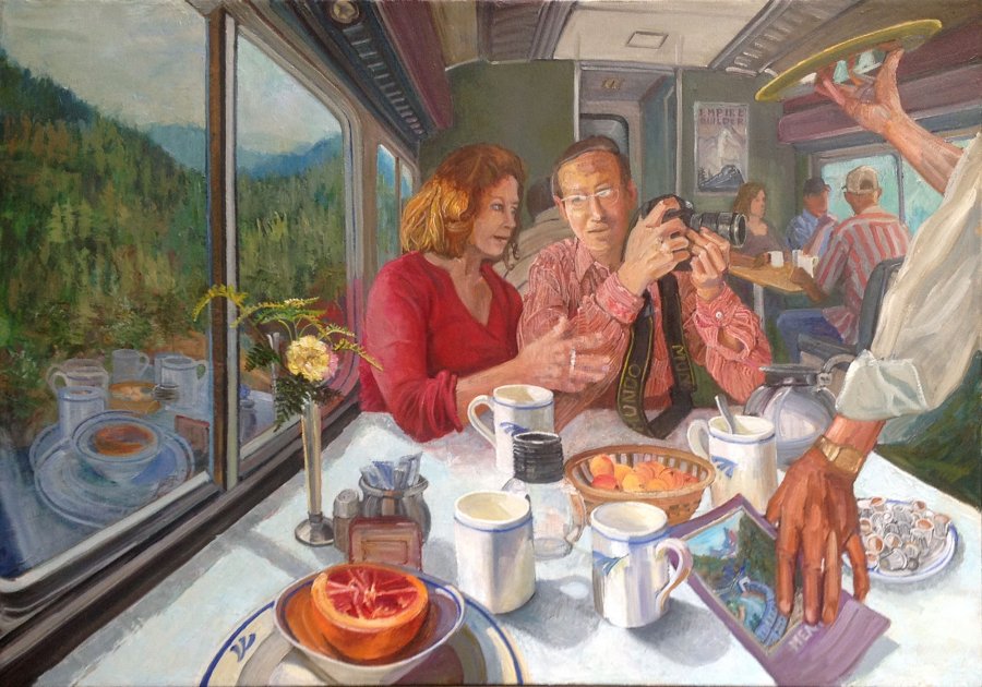 Aboard The Empire Builder 2011-2019, oil on canvas, 28 x 40 inches, copyright ©2019