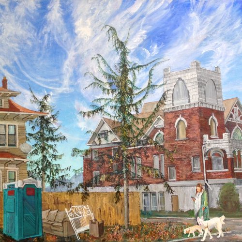 Metaphysical Streets, oil on canvas, 32 x 35 inches, copyright ©2019